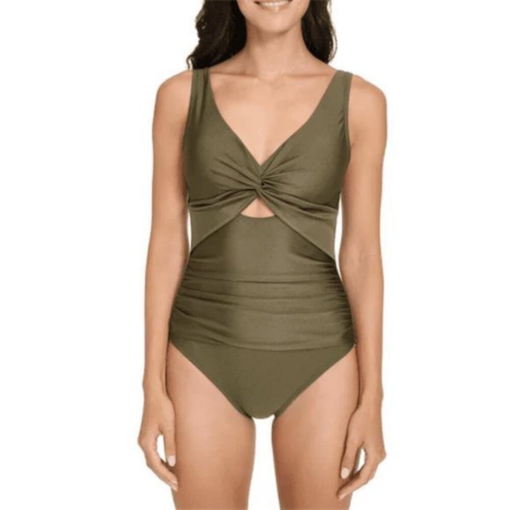 DKNY Women's One Piece Swimsuit (Green, Small)